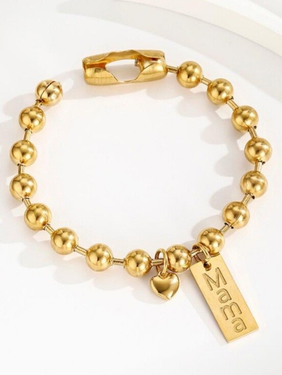 Jewelry - Gold Tone Ball Chain Mama Charm Bracelet Heart Charm Everyday Jewelry